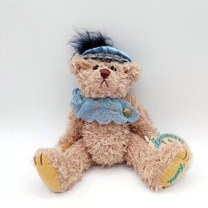 Plush Beige Clown Bear with Blue Lace Collar - Kids Toys